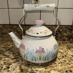 Lenox Floral village Enamel Tea Kettle with Handle RARE